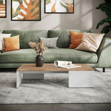 Mesa de centro Hardi, Roble blanco/dorado, 90 x 21.4 cm, Vicco