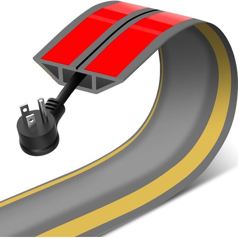 Cache-câble de sol, 1 m, protecteur de câble en caoutchouc, auto-adhésif, pour intérieur et extérieur, évite les risques de trébuchement, facile à installer (1/5)