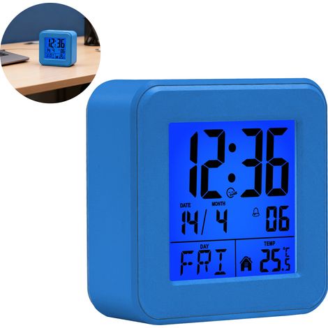 2er Set Digitalwecker mit manueller Zeiteinstellung, Präzise Uhrzeit, Temperatur- und Datumsanzeige, Starker Alarm und Snooze für Zuhause und Büro, Blau (1/5)