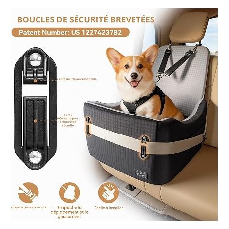Siège Auto pour Chien, Coussin Mémoire de Forme, Housse Lavable, Coussin Double Face Noir (1/3)