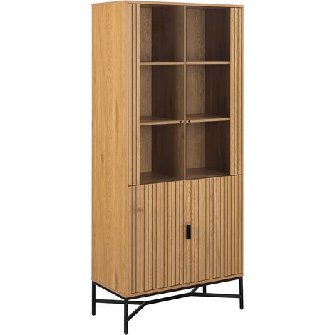 Jaipur Vitrinenschrank 4 Türen 6 Regale Natur.