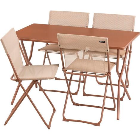 Set 1 rechteckiger klappbarer Gartentisch, 4 ultrakompakte Klappstühle - Balcony - Acier - Orange Canyon - Lafuma Mobilier