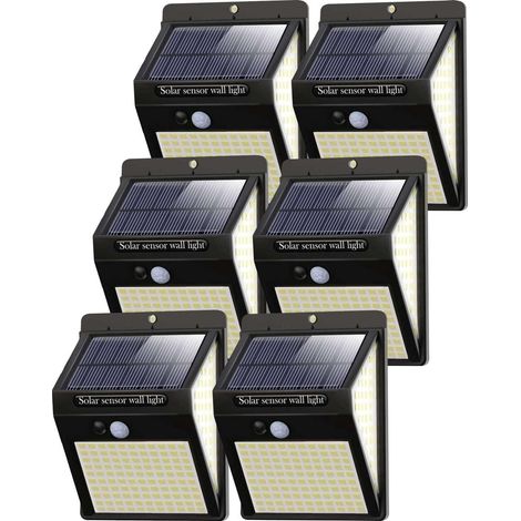 Projecteur solaire extérieur avec détecteur de mouvement, sans fil et étanche, 3 modes d'éclairage LED, idéal pour la décoration de jardin (lot de 6 lampes de 230 LED). (1/5)