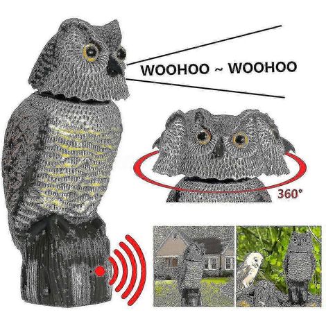 Épouvantail hibou réaliste en plastique avec tête rotative et effets sonores - Solution efficace contre les nuisibles (1/4)