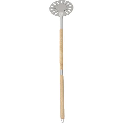 Pelle à pizza de 23 cm (9 pouces), légère, en acier inoxydable perforé, avec un long manche en bois. (1/5)