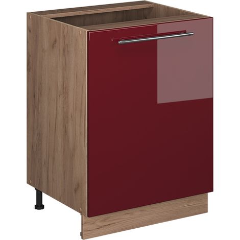 Mobiletto base cucina Fame-Line, Bordeaux lucido/Rovere dorato, 60 cm 1 anta senza piano di lavoro, Vicco (1/5)