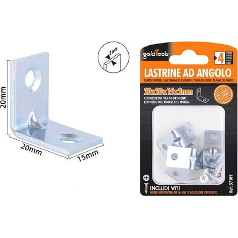 Kaela - Set 4 Pezzi Lastrine Lastrina Ad Angolo 20x20x15x2mm Con Viti Per Mobili 57109 - (1/2)