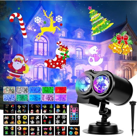 Proyector navideño para exteriores, proyector de lámparas navideñas con control remoto, proyector dinámico 3D 2 en 1, con 16 diapositivas, 10 efectos de olas del océano, rotación de 180°, proyector de (1/5)