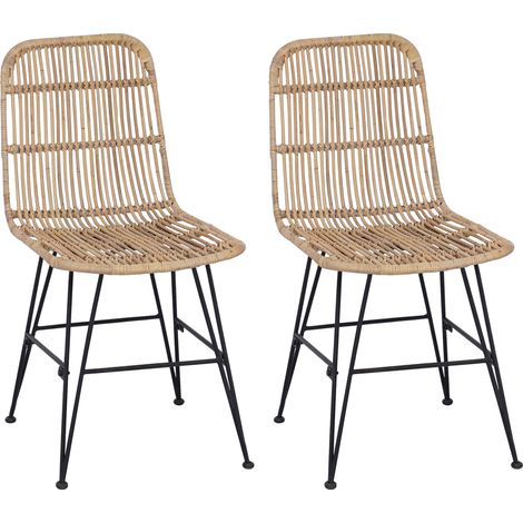 Dinning Chair 2 pcs Natural 41 x 55 x 85 cm Rattan and Steel vidaXL