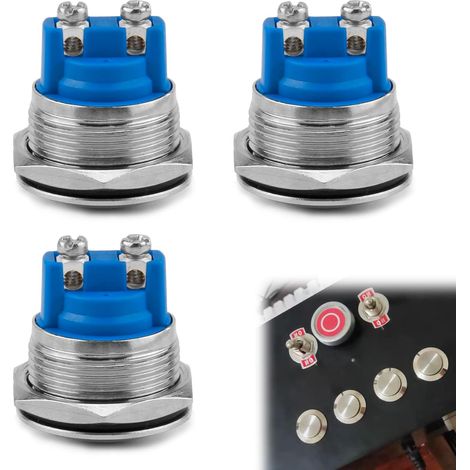 3 Pièces Boutons Poussoirs Momentanés en Acier Inoxydable 19mm, Interrupteur Poussoir 2A 12V/24V/125V/250V, Interrupteur à Bouton-poussoir, pour Véhicules et Applications Industrielles