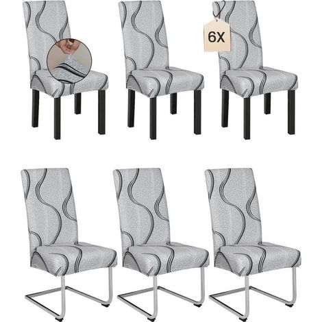 Housses de chaise extensibles gris scintillant, lot de 6, lavables, universelles pour salle à manger (1/5)