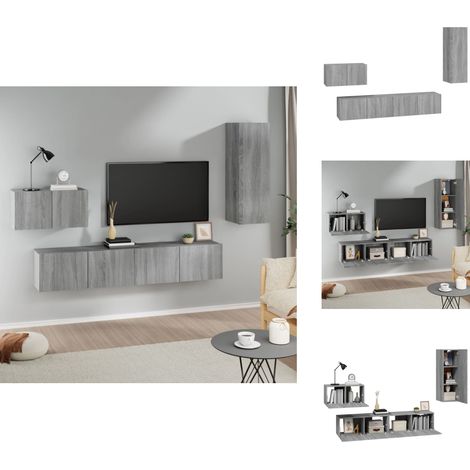 4-tlg. TV-Schrank-Set Grau Sonoma Holzwerkstoff - TV-Schrank - Holzwerkstoff Möbel - Wohnzimmer Dekoration - Graue Möbel - Wandmontierte Regale (1/5)