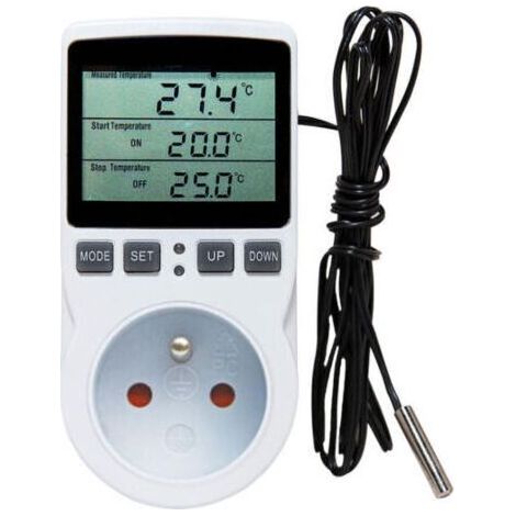 230V/ 50Hz Prise Thermostat Prise Minuteur Digital, Prise Thermostat Chauffage avec Sonde pour Aquarium Incubateur Serre(-40 à 120 ℃) (1/4)