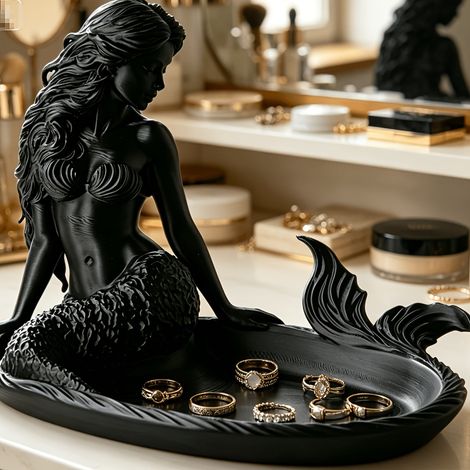 New 3D Printed Mermaid Jewelry Tray, Mythical Decorative Dish, Dressing Table Desktop Jewelry Storage Ornament (1/4)