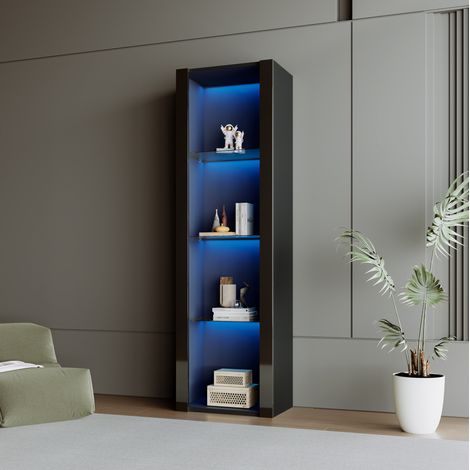 MEUBLIV Vitrine 55x38x166 cm noire – LED, 3 étagères en verre (1/5)