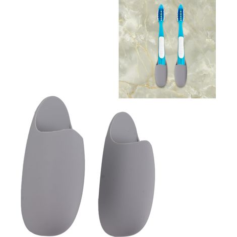 Porte-Brosse Dentaire Murale Silicone Gris 2Pièces, Organisateur de Cuisine et Salle de Bain Compact et Résistant (1/5)
