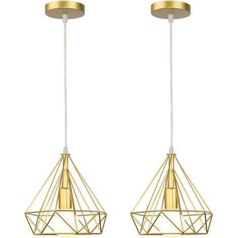 Industrielle Pendelleuchte Metall Käfig Hängelampe Höhenverstellbar für Wohnzimmer Esszimmer,2er Golden