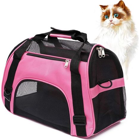 1 Sac de transport, maille respirante, polyester étanche, poignée et bandoulière, voyage avion chat chien (1/5)