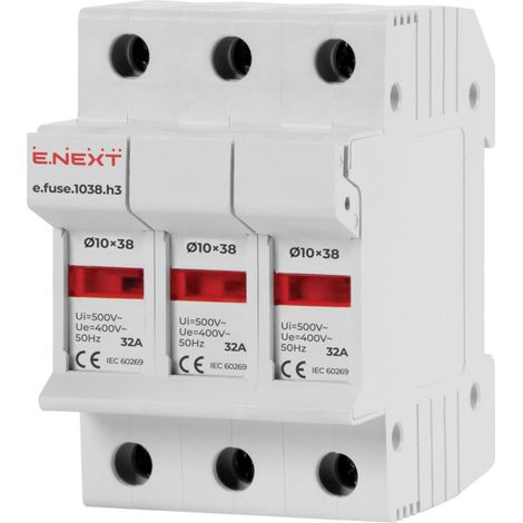 E.NEXT i0300003 Interruttore base fusibile per fusibili cilindrici 10x38 3P 32A AC