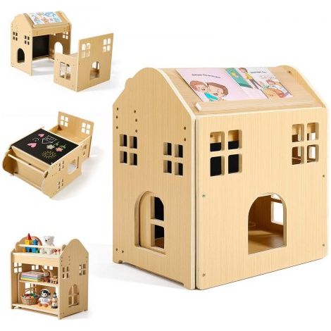Set de Table et Chaise de Sevrage Montessori 3 en 1 Angles 0° et 35°,Table d'Activités et Tabouret en Bois pour Tout-petits 1-5 Ans,Tableau Noir Amovible,pour Manger,Dessiner,Lire et Jouer (1/3)