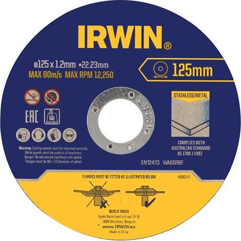 Irwin IW8082106 Metal Cutting Disc – 125mm Diameter x 1.2mm Thickness x 22.2mm Arbor Size, Pack of 10 (1/2)