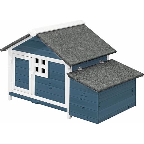 Pollaio in legno con cassetta per il nido 2 galline L. 106 x P. 64 x H.71 cm Blu e Bianco - ANSER