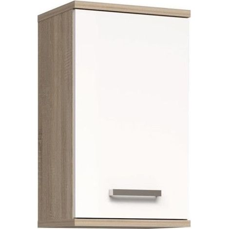 Armoire de salle de bain a suspendre - Décor Blanc et chene - 1 porte - H68,8 x P29 x L40,2 cm - VERIS