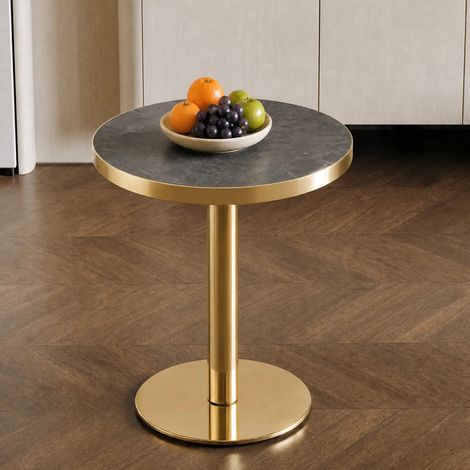 Moderner runder Beistelltisch mit goldenem Edelstahlgestell, Tisch mit Marmoroptik-Oberfläche für das Wohnzimmer (1/5)