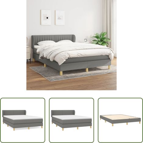 vidaXL Kopfteil - Boxspringbett mit Matratze Dunkelgrau 140x200 cm Stoff (1/5)