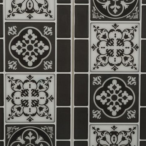 Atmosphera – Lot de 2 stickers décoratifs carrelage noir 30,5 x 25 cm – Adhésif puissant pour surfaces lisses – Décoration intérieure moderne (1/5)