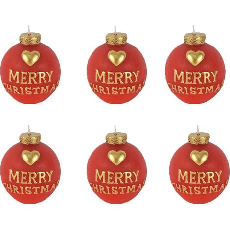 Candela rossa palline merry christmas addobbi decorazioni tavola natalizia di natale set 6 palle cera centrotavola idea regalo (1/5)