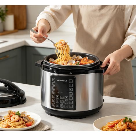 Cuiseur à pression électrique intelligent 1000W, grande capacité 6 L, cuisson haute pression multifonction, cuisson automatique pour ragoûts et plats variés, pratique et performant pour usage domestiq (1/3)