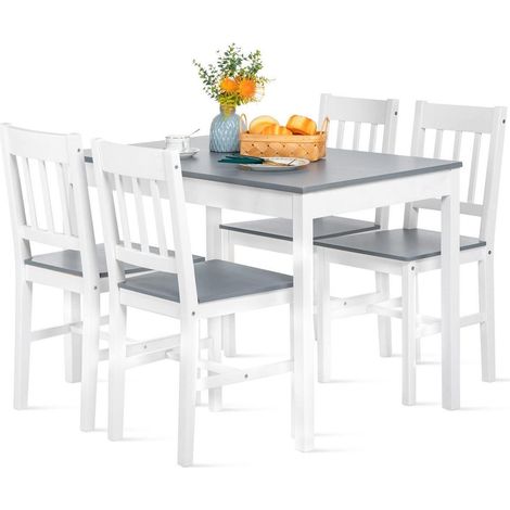 Esstisch-Set mit 4 Stühlen, Massivholz, skandinavischer Stil, Grau & Weiß (1/5)