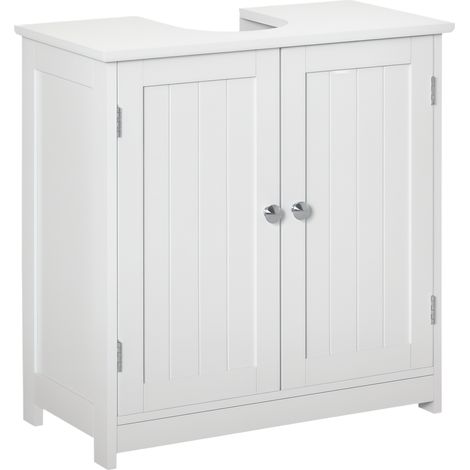 Meuble chambre salle de bain 2 portes étagères réglables découpe U économiseur d’espace, 60x30x60 cm, blanc