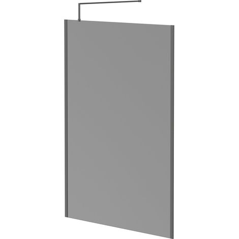Colore 8mm Smoked Glass Gunmetal Grey 1950mm x 1400mm Walk In Shower Screen including Wall Channel with End Profile and Support Bar (1/5)