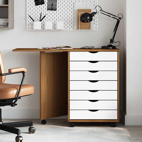 Armoire roulante avec bureau MOSS marron miel bois de pin (1/5)