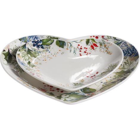 Galbiati set 2 piatti cuore Winter Garden porcellana