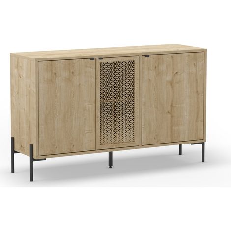 STERA - Buffet 3 portes 125 cm en mélamine - Chêne clair