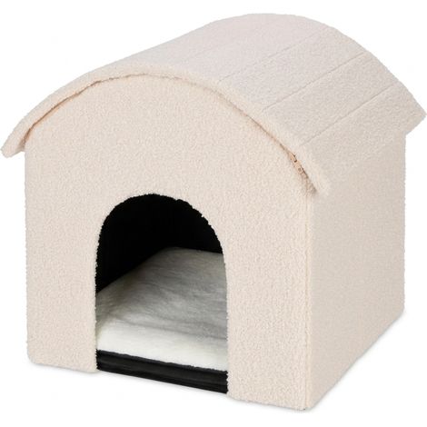 Niche pliable pour chaton confortable 44 x 48 x 41 cm avec coussin amovible et surface à griffer en polyester beige (1/5)