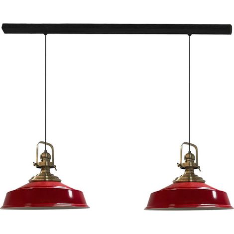 Industrielle Doppel-Pendelleuchte aus Handbemaltem Rot Metall – Vintage-Kronleuchter E27 Ø41 cm für Wohnzimmer, Schlafzimmer oder Esszimmer (1/5)