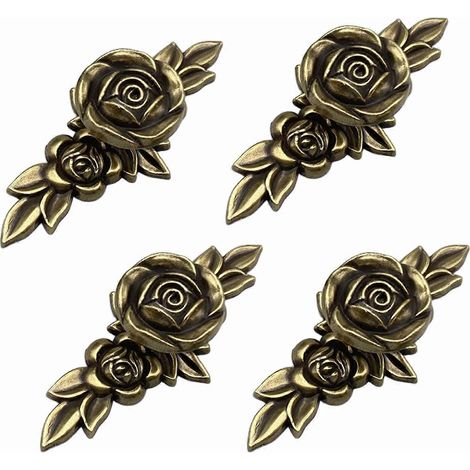 Ensemble de 4 boutons de meuble et poignées de tiroir en alliage de zinc, couleur bronze antirouille, style vintage rose. (1/5)