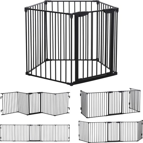 2-in-1 Absperrgitter, Haustier-Laufstall, Sicherheitstor, faltbar, Metall, 300 x 3 x 74,5 cm, Schwarz