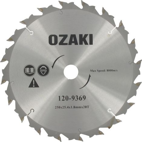 Lame débroussailleuse carbure 250mm – 20 dents pour élagage sous bois – Alésage 25,4mm – Épaisseur 1,8mm