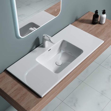 doporro Lavabo da Incasso, Lavabo Sottopiano 100x48x14cm, Lavandino Bagno da Minerale Fuso Colossum02-1000, Bianco