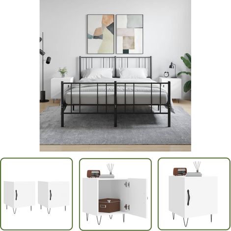 The Living Store Tables de chevet 2 pcs blanc 40x40x50 cm bois d’ingénierie - Table De Chevet - Meuble De Chambre - Armoire De Chevet - Commode - Design Moderne (1/5)