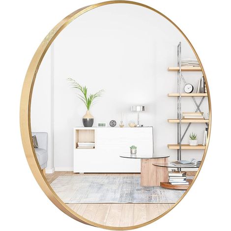 Specchio rotondo da 60 cm, specchio circolare con cornice in metallo dorato, specchio da parete per ingresso, bagno, toeletta, soggiorno, specchio circolare dorato (1/5)