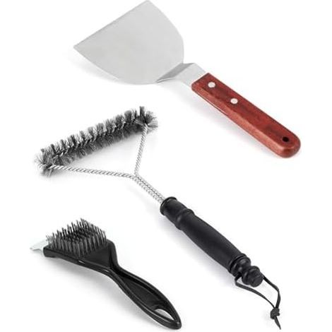 Kit de Nettoyage Barbecue - 3 Brosses en Acier Inoxydable et Grattoir pour Gril - Set d'Outils de Nettoyage pour Barbecue à Gaz, Charbon et Électrique - Nettoyant Grille de Cuisson (1/5)