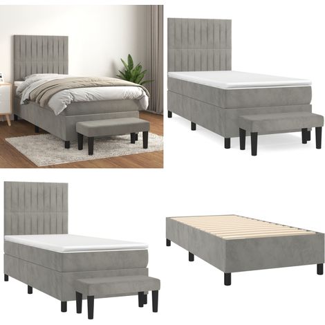 Sommier à lattes de lit et matelas Gris clair 80x200 cm Velours - Lit Plateforme - Lit Velours - Lit Design - Lit Double - Literie - Home & Living (1/5)