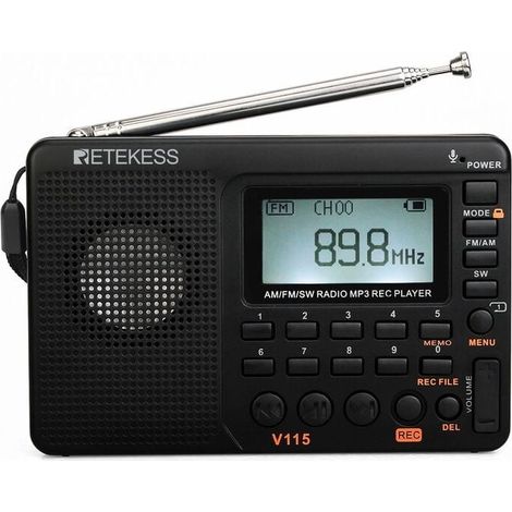 Poste Radio Portable Rechargeable, Radio FM AM SW,(Noir) (1/4)