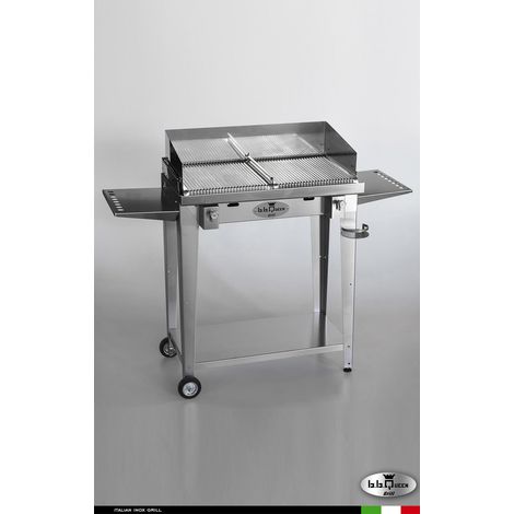Grill 8.6 Inox Piastra ondulata - Con portapiatti - Con paraschizzi - Con kit mensola e ruote - Satinato - barbecue, griglia, giardino, carne, a gas, acciaio made in Italy